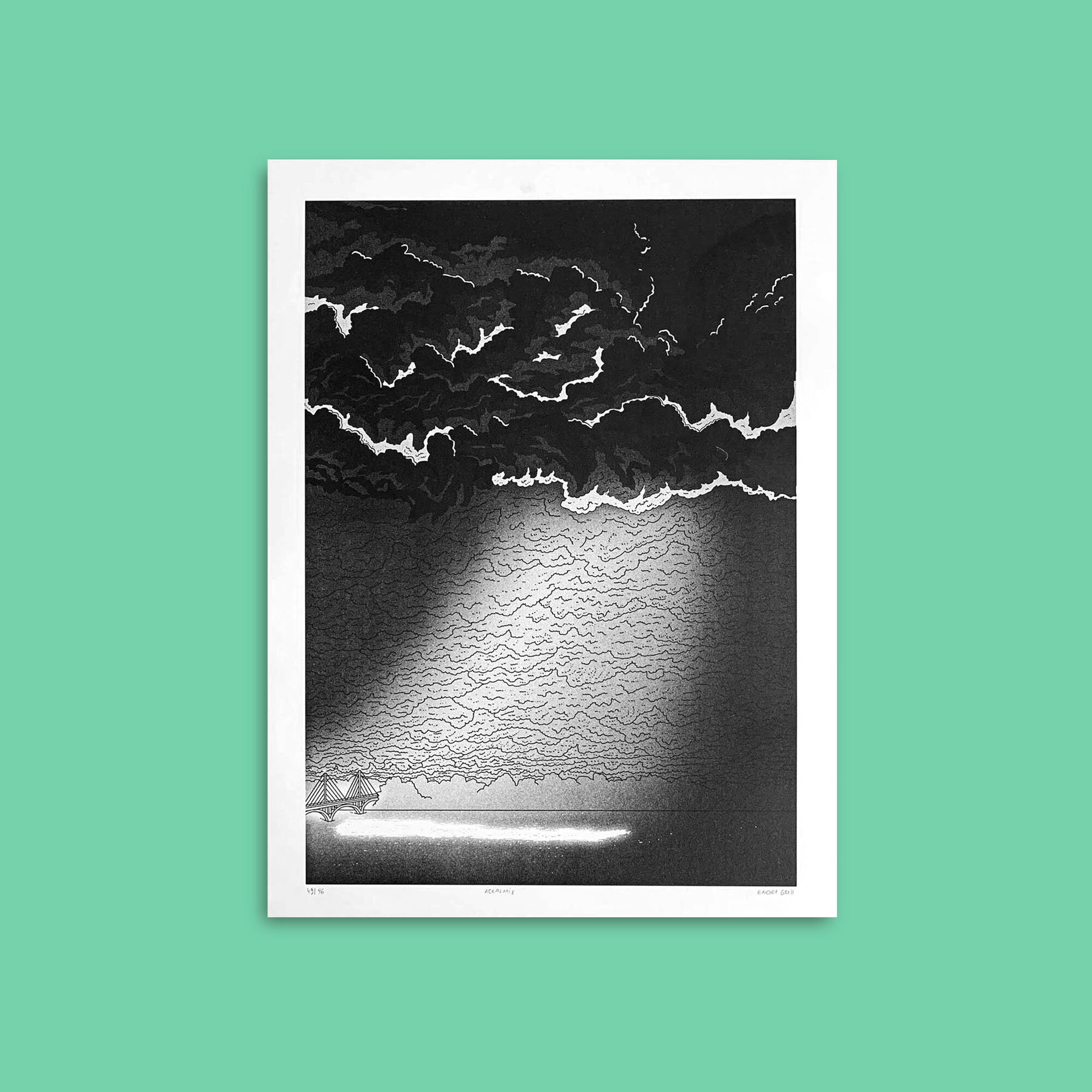 Risographie Noir et Blanc Pont de L'iroise Impression Format 30x40cm