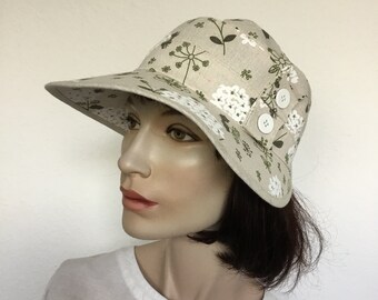 Women's summer hat peaked cap 100% linen handmade NEW