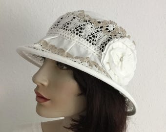 Women's hat summer hat sun hat 100% linen white handmade NEW