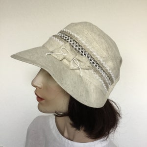 Women's summer hat peaked cap 100% linen handmade NEW