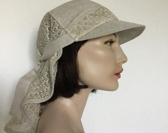 Women's summer hat peaked cap 100% linen handmade NEW