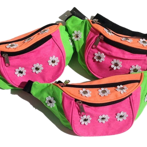 Neon Daisy Flower Bum Bag, Fanny Pack / Festival Travel Waist. Retro 80's Rave