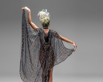 Sequin Cape, Festival Outfit, Burning Man Wear, Lace Kimono, Rave Outfit
