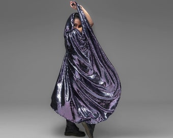 Holographic Sequin Cape I Burning Man I Festival Outfit I Unisex Sequin | Outerwear | Rave Wear | Sequin Gifts
