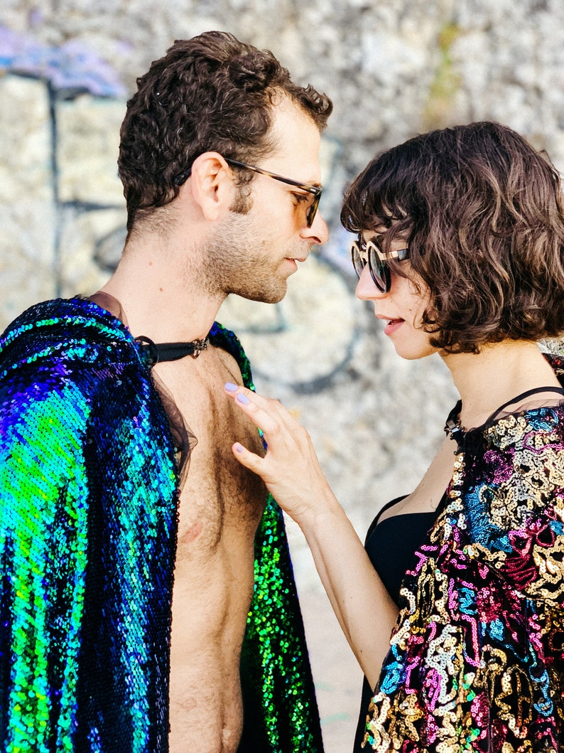 Sequin Cape Unisex Holographic Kimono Iridescent Clothing Etsy