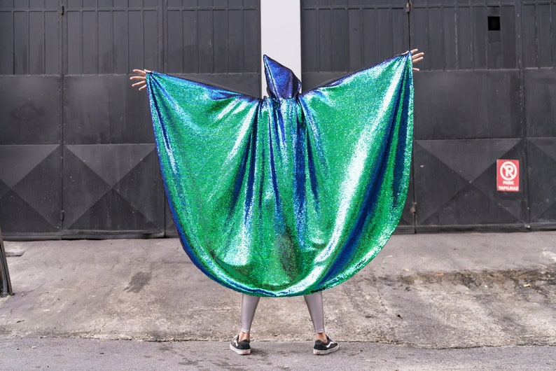 Sequin Cape Unisex Holographic Kimono Iridescent Clothing Etsy