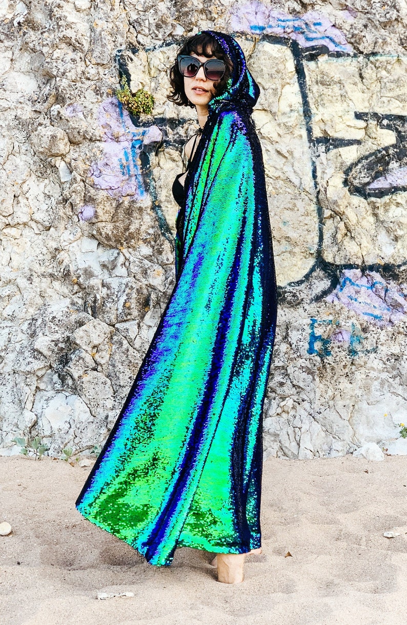 Sequin Cape Unisex Holographic Kimono Iridescent Clothing Etsy