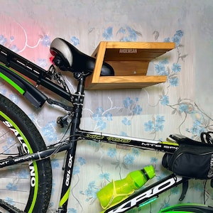 Wall Mount Bike and Skateboard Hanger, Solid Beech Wood Bicycle Storage Shelf, Bike Rack, Natural Oiled Finish, Boar Rack