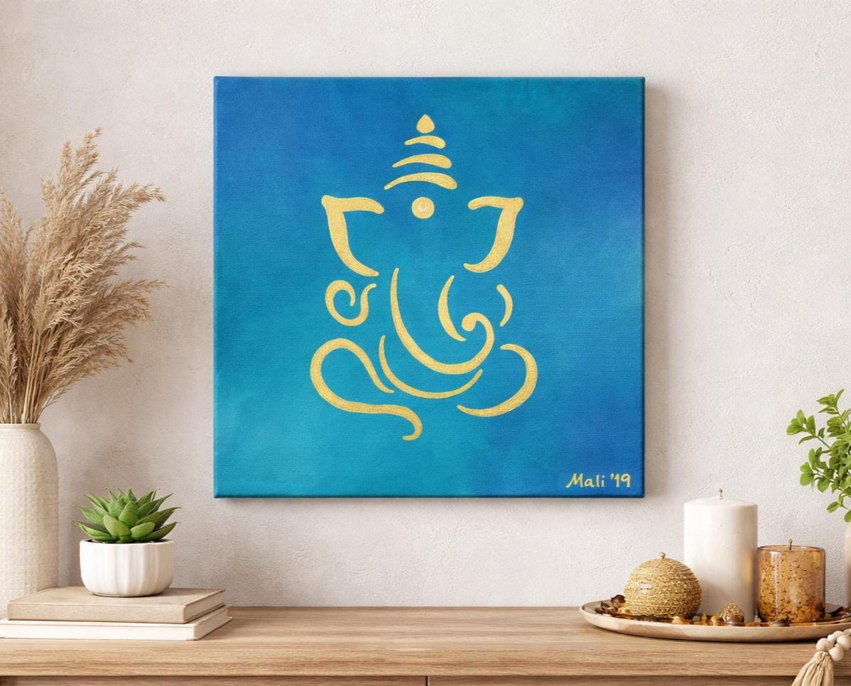 Modern Ganesh Canvas Painting - Gold Spiritual Canvas Wall Art, Custom Available