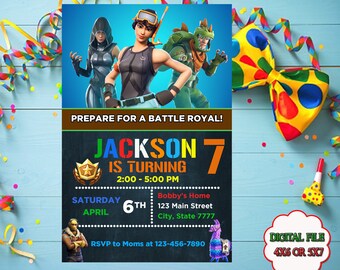 Fortnite Party Supplies Etsy - fortnite invitation birthday party birthday invitations birthday party invitation card printable card