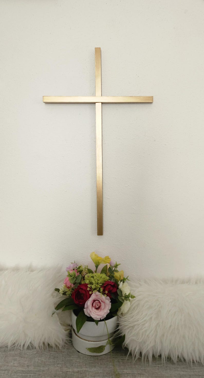 Golden Wood Cross: Home Blessing, Wedding, Baptism Gift
