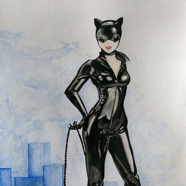 Catwoman en latex, peinture originale