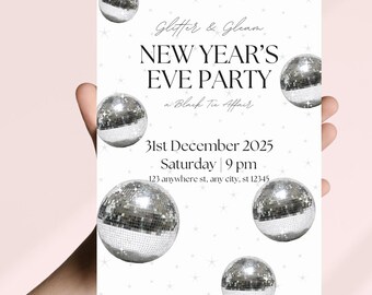 Plantilla de invitación para fiesta de Nochevieja de etiqueta / Celebración de Año Nuevo / Editable e imprimible / Descarga inmediata