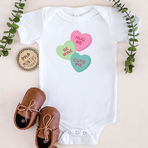Conversation Hearts Onesie, Baby Valentines Day Outfit, Cute Baby Onesies
