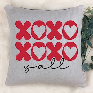 Retro Valentine Pillow, xoxo Y&#39;all, Grey Both Sided, Gift for him or her, Valentine&#39;s Day Décor, Valentine Gift