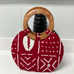 African print wooden handle handbag