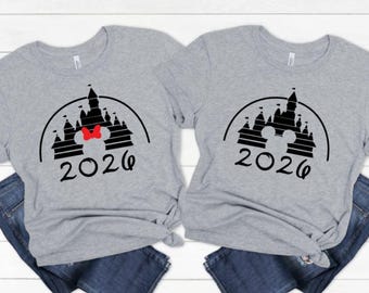 Mickey or Minnie 2026 castle heat transfer vinyl decals, matching shirts, disney, iron on