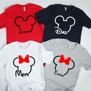 Disney personalized names on mickey and minnie heads, Mickey, Minnie, matching shirts, Disneyland, Disney World, htv, iron on