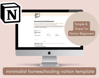 Minimalist Notion Homeschooling Template, Homeschool Planner, Homeschool Lesson Plans, Digital Homeschool Planner, Digital lesson plans