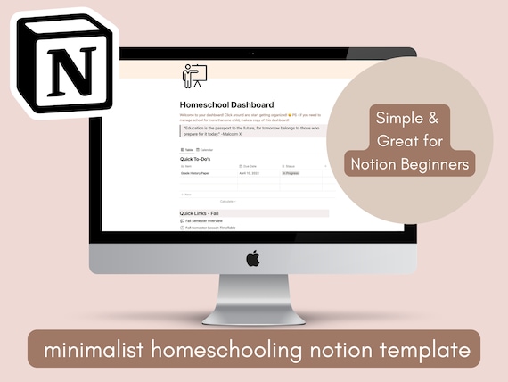 Minimalist Notion Homeschooling Template, Homeschool Planner, Homeschool Lesson Plans, Digital Homeschool Planner, Digital lesson plans