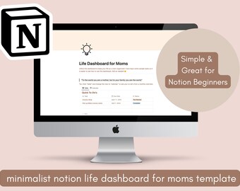 Panel de control minimalista de Notion Life para mamás, planificador para mamás, planificador digital para mamás, plantilla de Notion para mamás, plantilla de panel de control de Notion