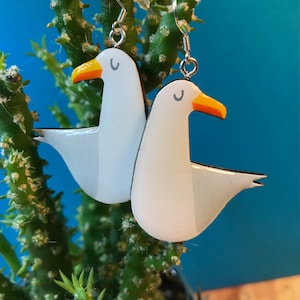 Handpainted wooden Seagull earrings