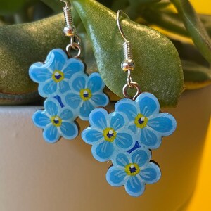 Hand painted wooden Forget Me Not earrings