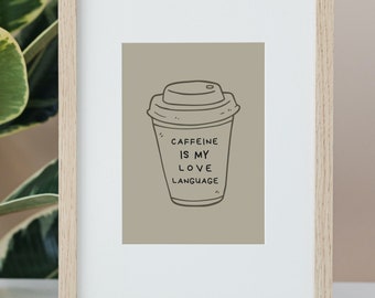 Coffee Love Language Wall Print - Coffee Wall Decor - Coffee Art Print - Unframed - Instant Download - Digital, High-Res PNG File