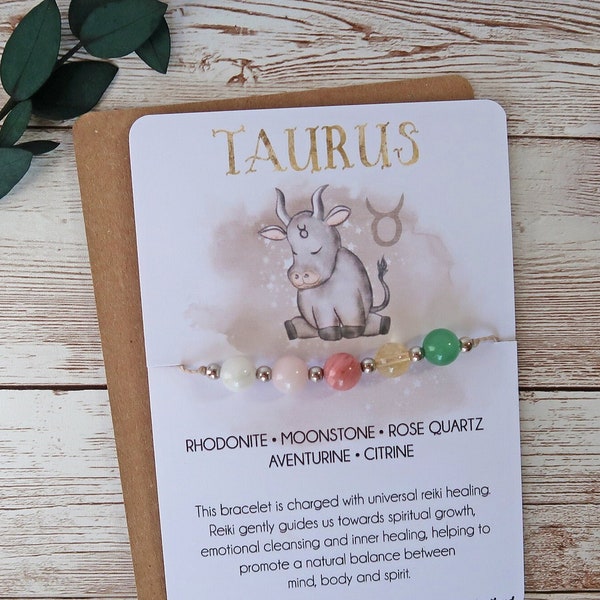 Taurus Zodiac Gemstone Bracelet, Zodiac Jewellery, Taurus Birthday Gift, Astrology Sign Jewellery, Friendship Bracelet, Reiki Healing