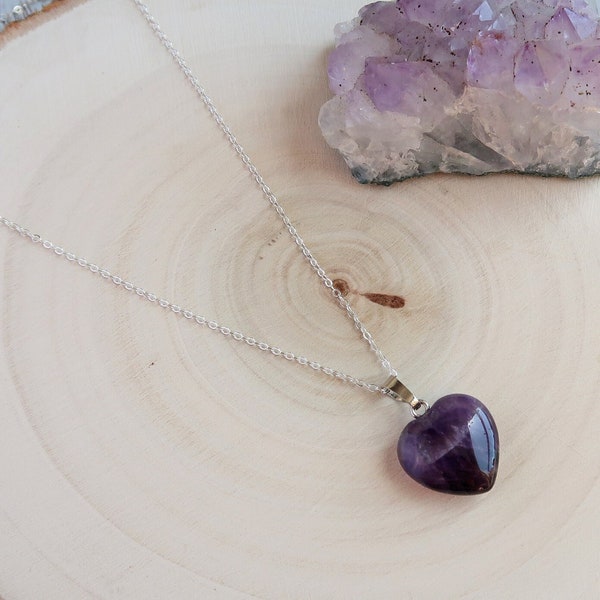 Reiki Charged, Amethyst Love Heart Necklace, Boho Jewellery, Dainty Gemstone Necklace, Gifts For Her, Heart Necklace, Amethyst Jewelry