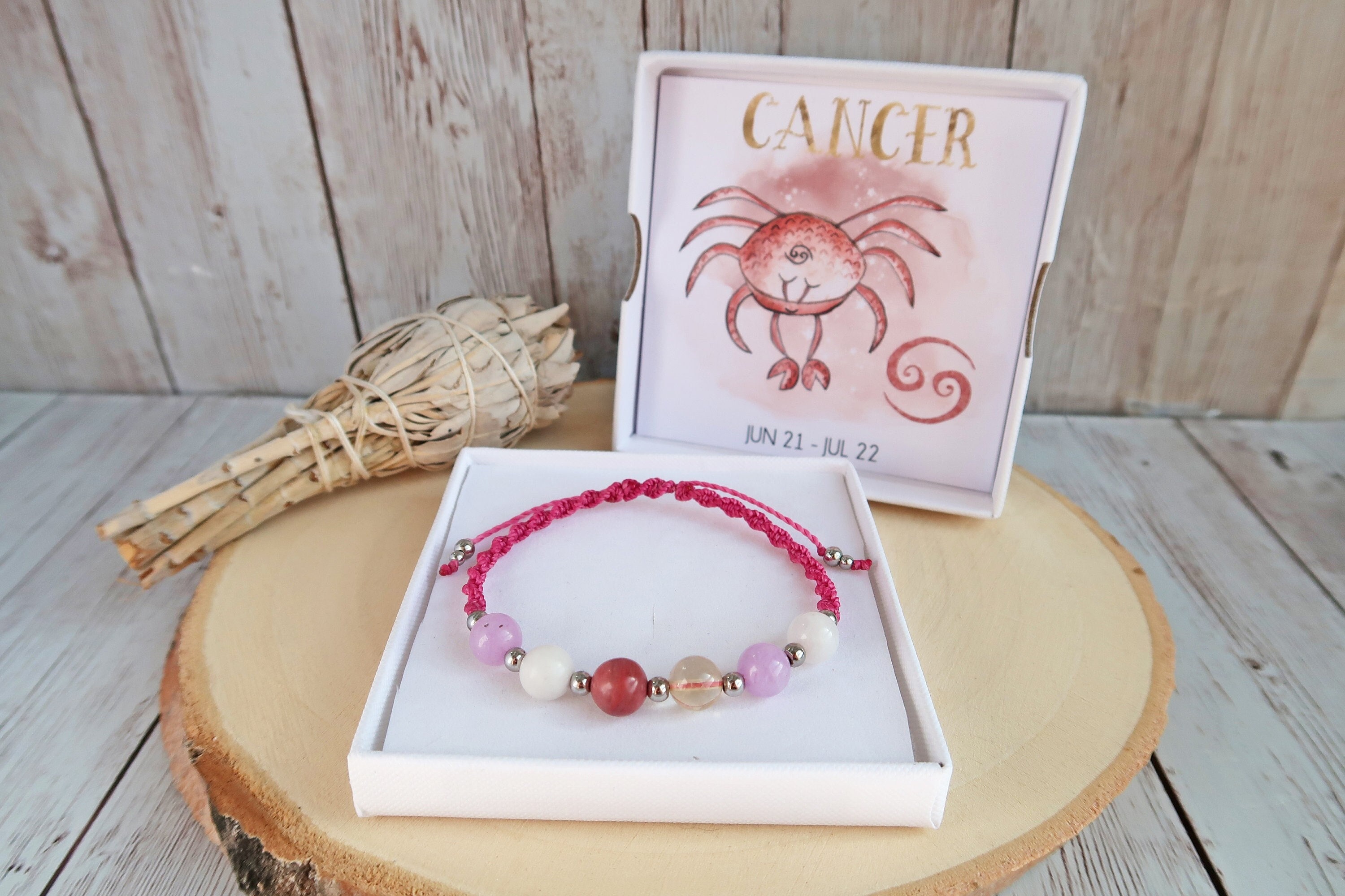 CANCER Zodiac Sign Crystal Stone Bracelet