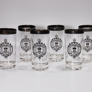 US Naval Academy Tridens Scientia Black Rimmed Glass Tumblers, Set of 6