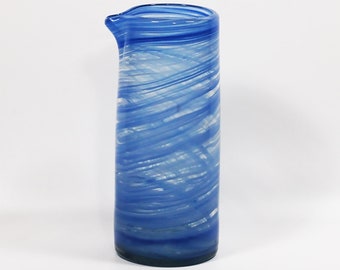 Blue Swirl No Handle Glass Pitcher