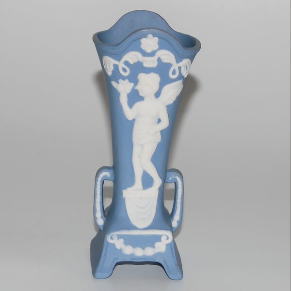 Wedgewood Blue Bisque Cherub Bud Vase