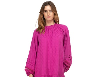 Fuchsia Bishop Sleeved Dress