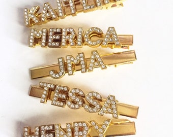 Personalized Gold Rhinestone Name Hair Clip: Custom Word Barrette
