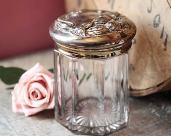 Antique Art Nouveau glass container (humidor? vanity jar? pickle caster?); c. 1910, turn of the century, EAPG antique container