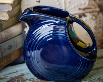 Large Cobalt Blue Fiesta Disc Pitcher Post 1986 Version Discontinued Fiestaware Color Art Deco Design Pottery Etsy