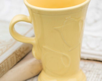 Fiesta Pedestal Mug in Yellow, discontinued large (18 oz) coffee mug with fun, embossed Fiesta pieces on the surface