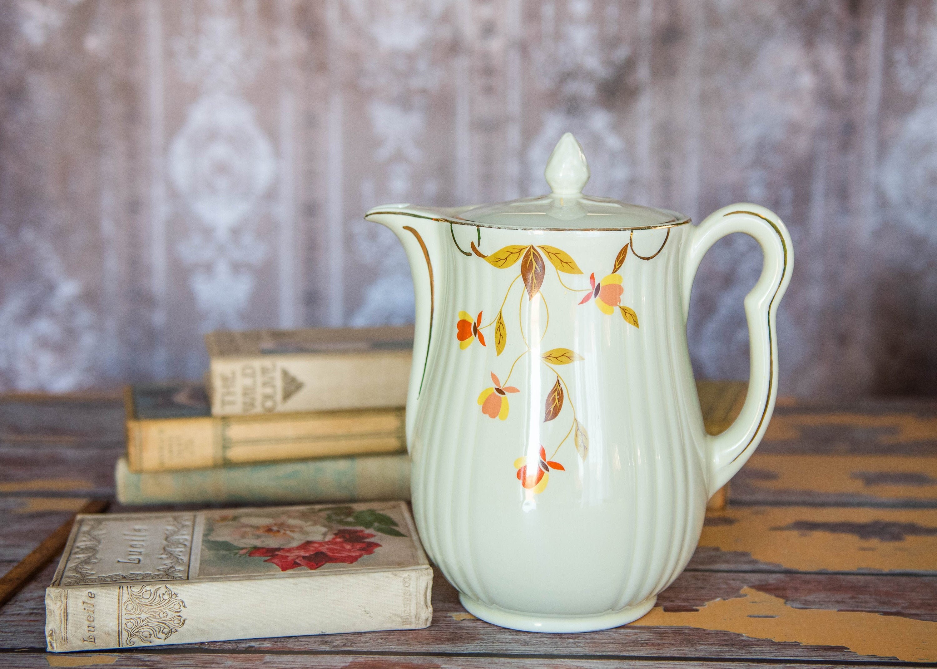 Jewel Tea Coffee Pot Vintage Hall's Pottery Autumn Leaf Etsy