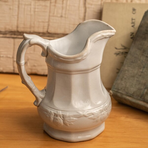 Lovely small Fig Union shape ironstone pitcher -  Davenport circ 1856, farmhouse Victorian antique