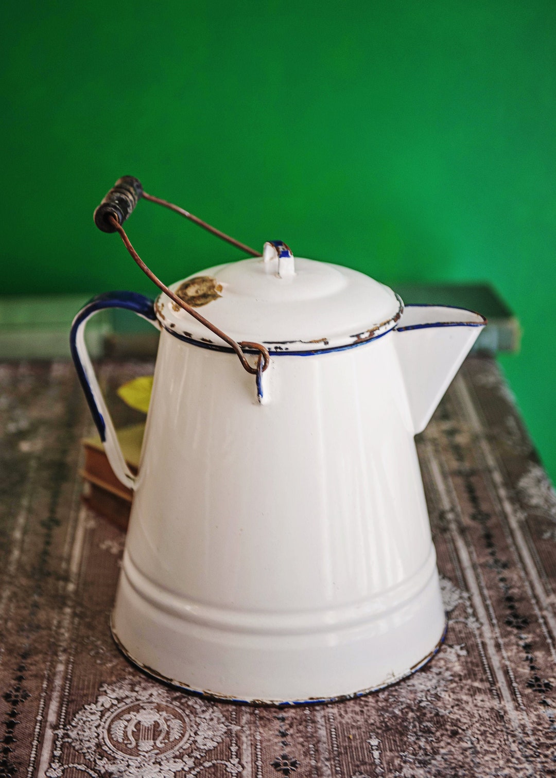 Large Enalemware Coffee Pot / Boiler / Cowboy Coffee White Etsy