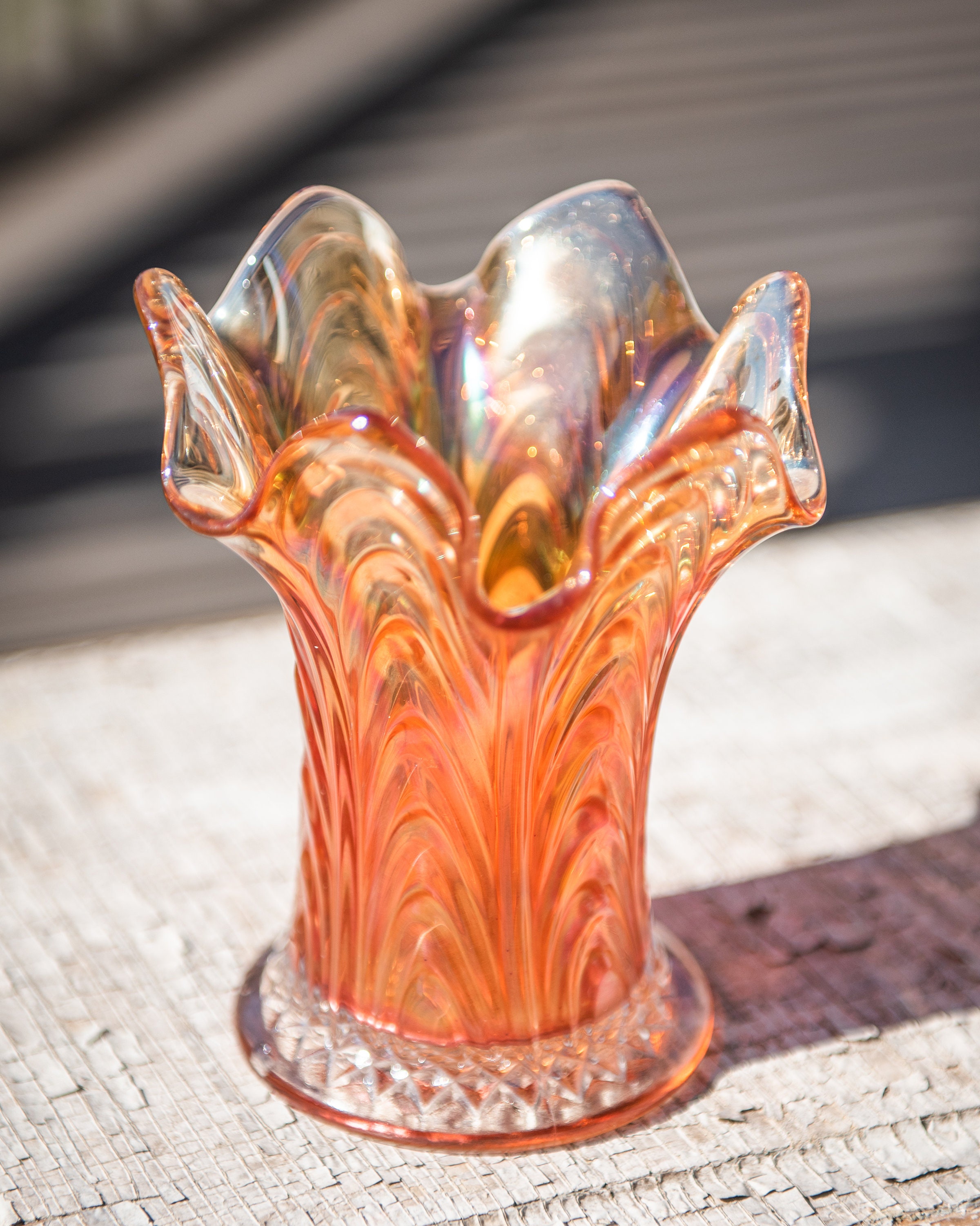 Fenton Carnival Glass Vase Marigold in Boggy Bayou / Aka Etsy