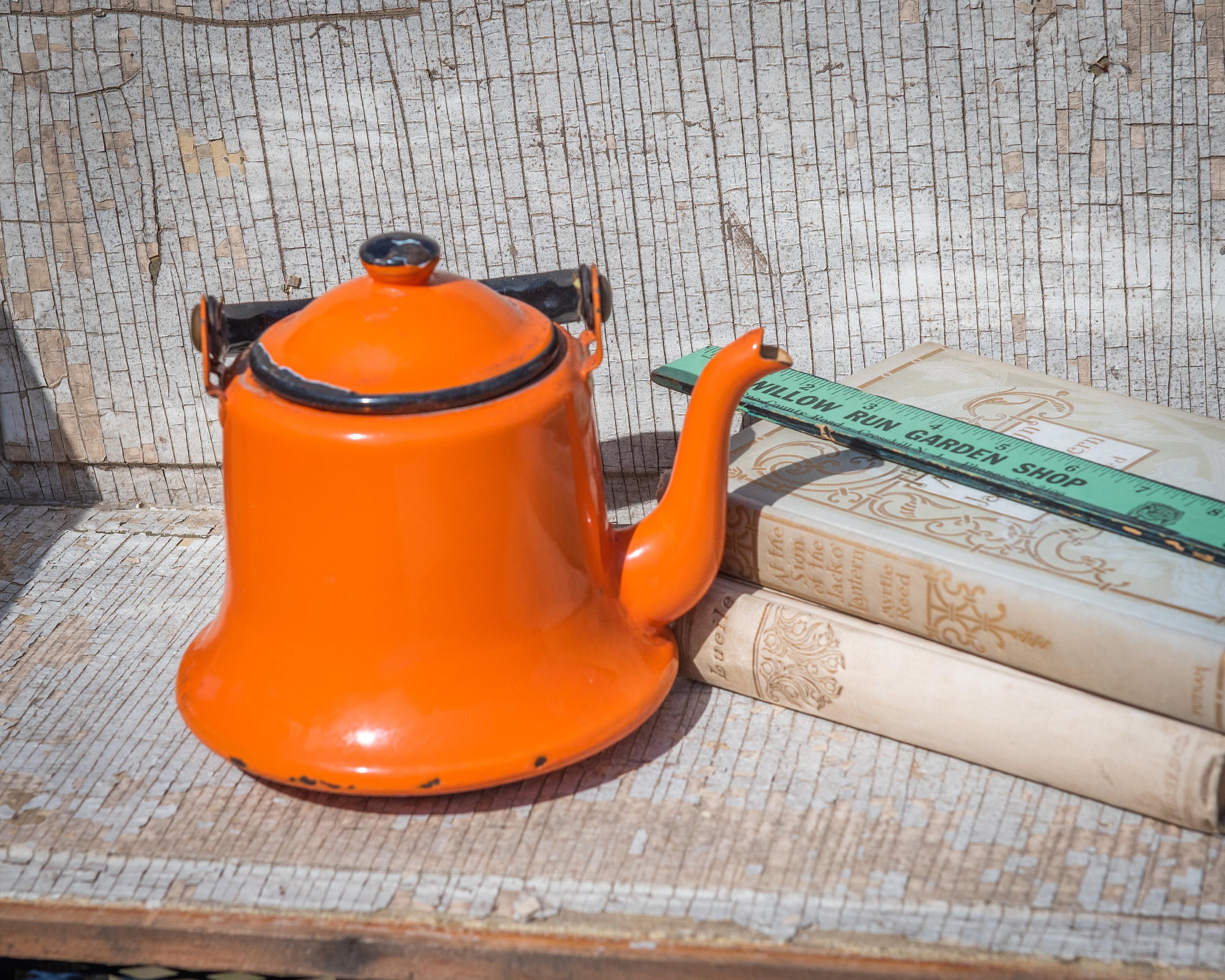 Vivid Orange Vintage Enamelware Teapot / Kettle Made in Japan 