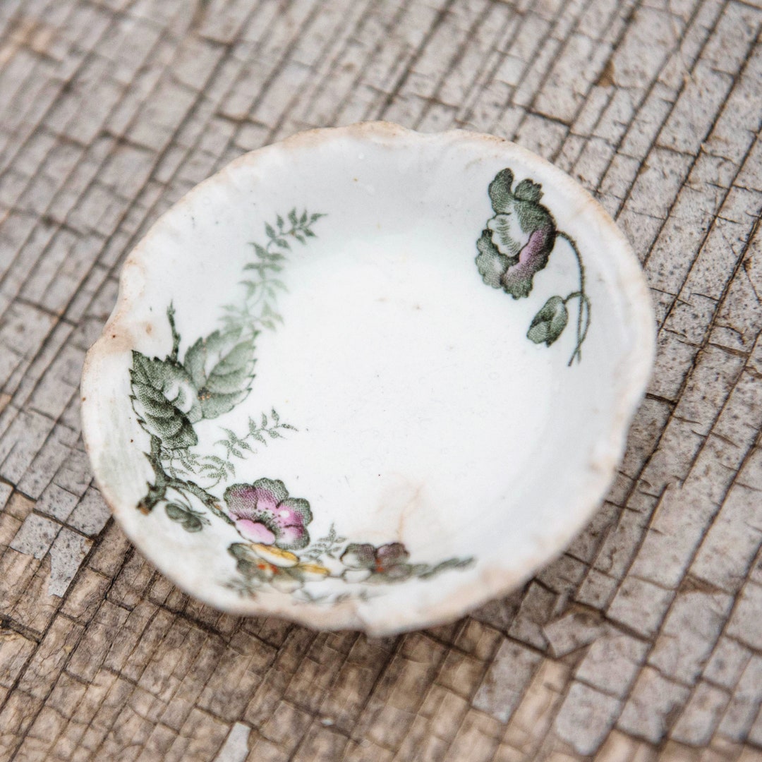 Chipped White Ironstone Butter Pat, English Unreadable Hallmark, Stains