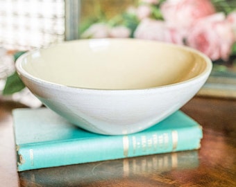 Vintage White Ironstone serving bowl, slightly yellow / beige interior; lots of crazing