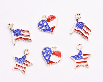 Dainty Stars, Flags, Heart Shaped American Flag Pendant, DIY Accessories for Your Bracelet, Necklace, Keychain etc.