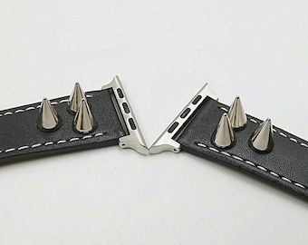 Gothic Punk Spiked Leather Apple Watch Band – Black Copper Studs Strap (38-49mm)