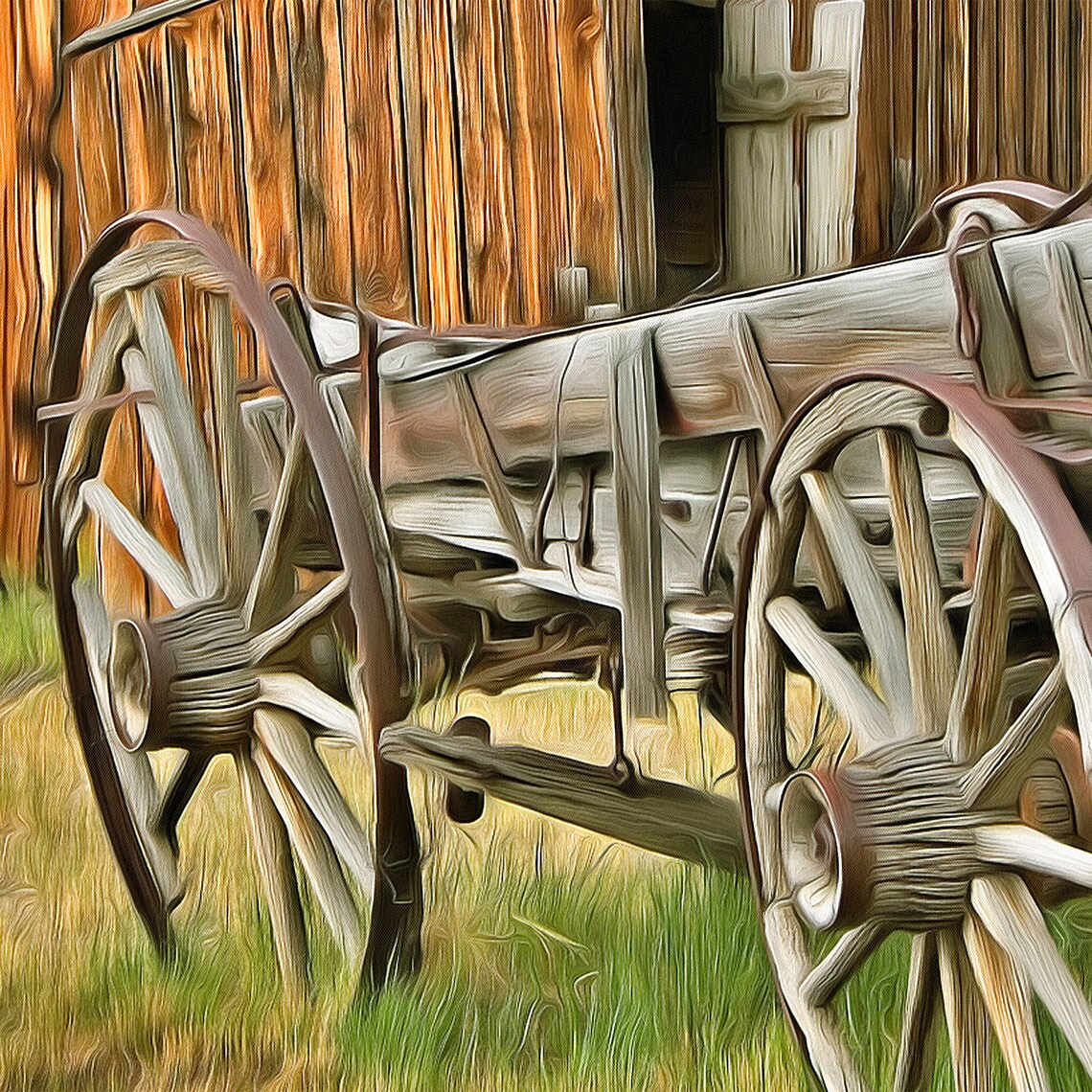 Old West Livery Barn and Wagon Wheels Fine Art Wall Décor for Home