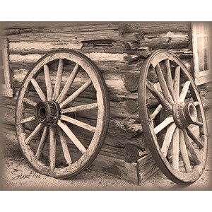 Wagon Wheels at Rest – Fine Art, Small/Med Wall Art Décor Home/Office, Abstract DurangoWest Gicleé Print, Asst Mediums FREE SHIPPING in US